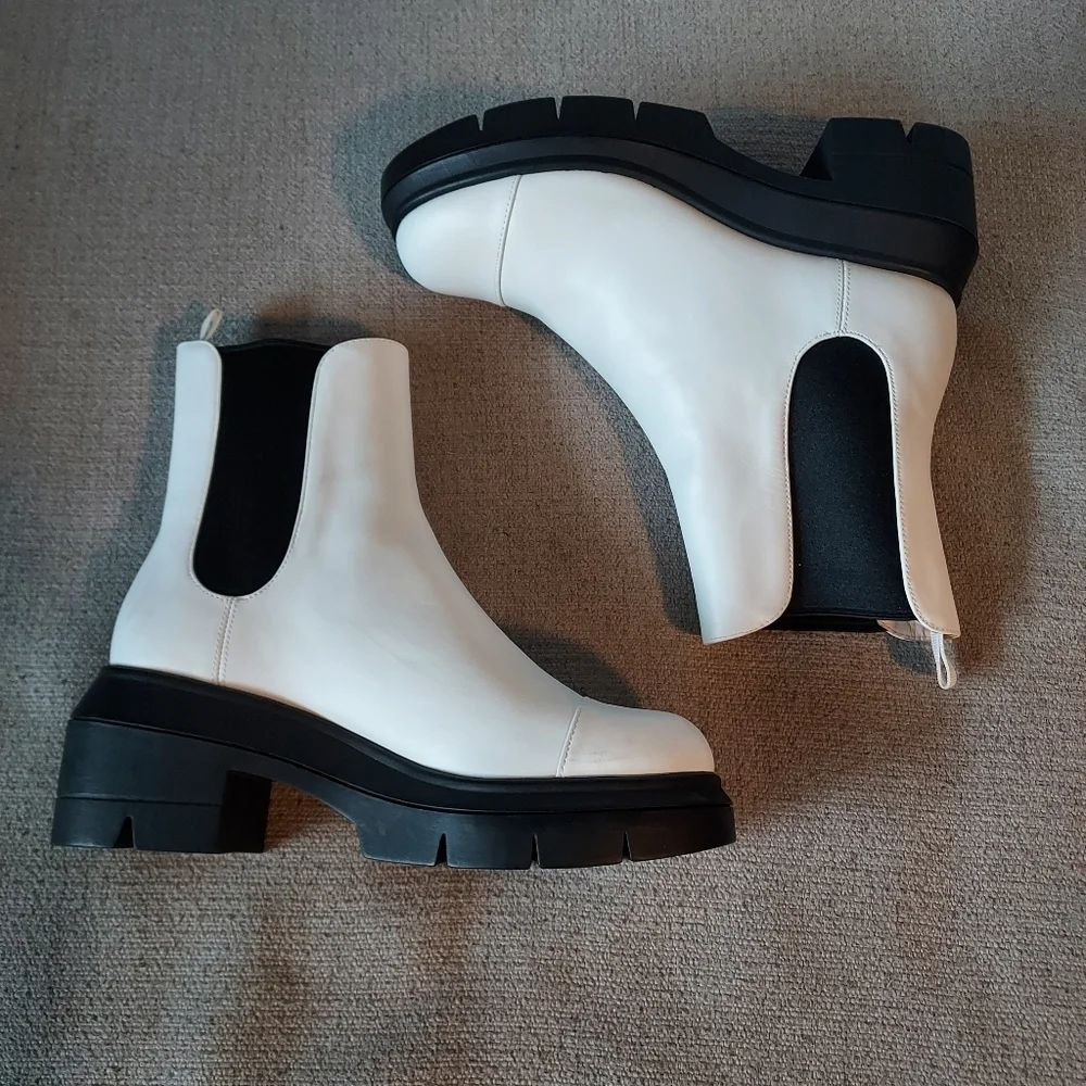 Stuart Weitzman Leather Norah Ivory Chelsea Leather Platform Boots